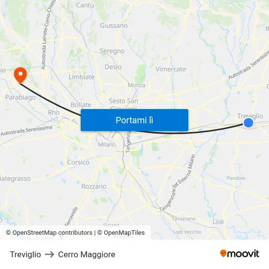 Treviglio to Cerro Maggiore map