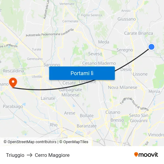 Triuggio to Cerro Maggiore map