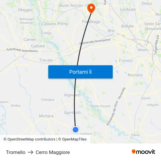 Tromello to Cerro Maggiore map