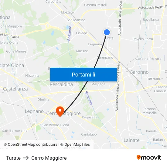 Turate to Cerro Maggiore map
