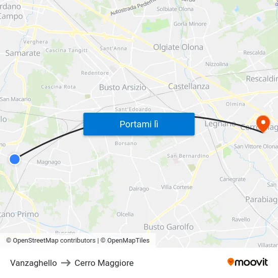 Vanzaghello to Cerro Maggiore map