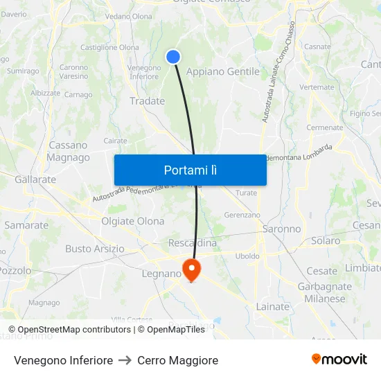 Venegono Inferiore to Cerro Maggiore map
