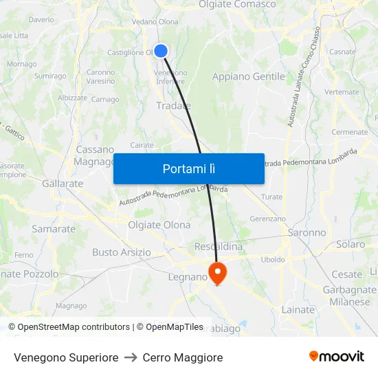 Venegono Superiore to Cerro Maggiore map