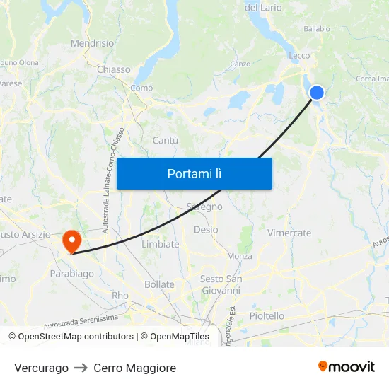 Vercurago to Cerro Maggiore map