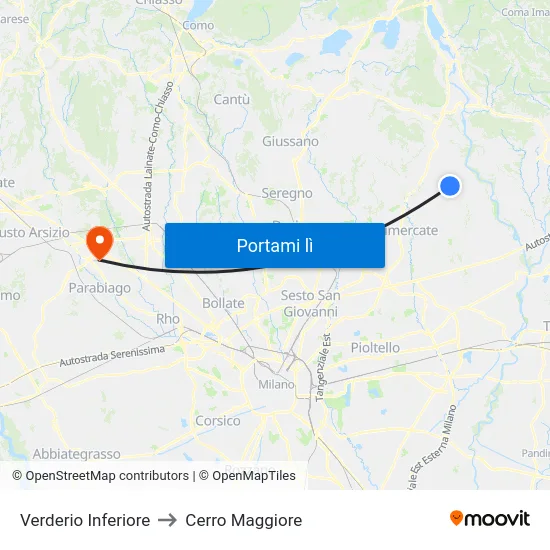 Verderio Inferiore to Cerro Maggiore map