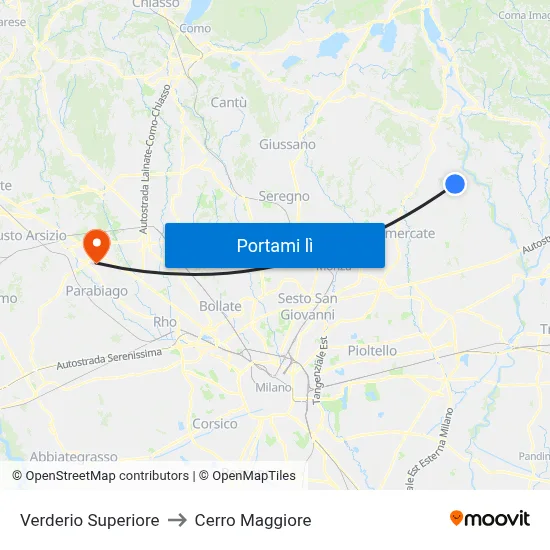 Verderio Superiore to Cerro Maggiore map