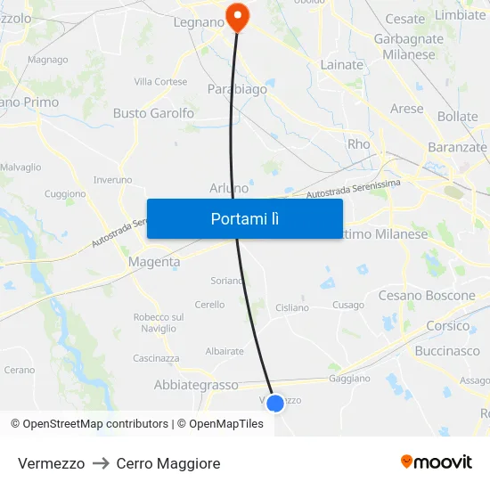 Vermezzo to Cerro Maggiore map