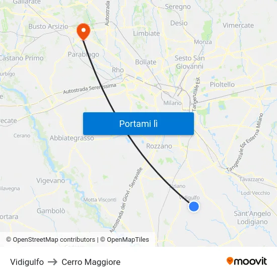 Vidigulfo to Cerro Maggiore map