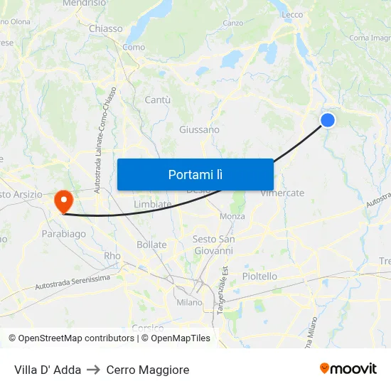Villa D' Adda to Cerro Maggiore map