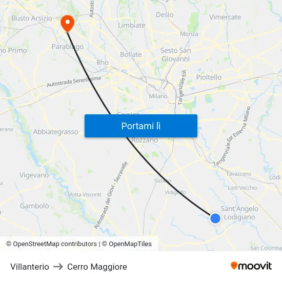 Villanterio to Cerro Maggiore map