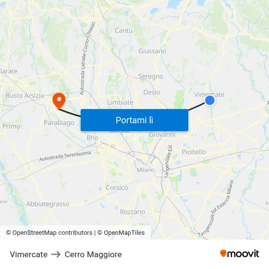 Vimercate to Cerro Maggiore map