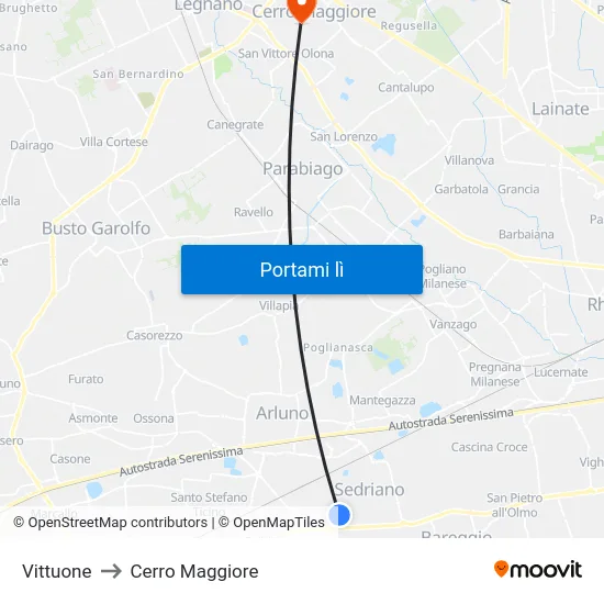 Vittuone to Cerro Maggiore map