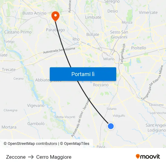 Zeccone to Cerro Maggiore map
