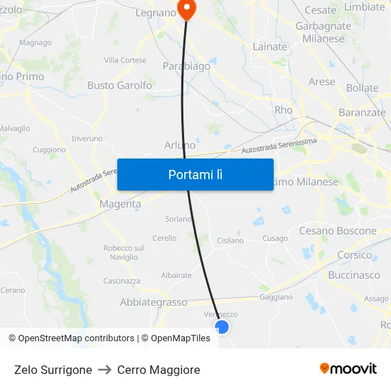 Zelo Surrigone to Cerro Maggiore map