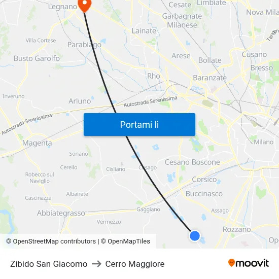 Zibido San Giacomo to Cerro Maggiore map