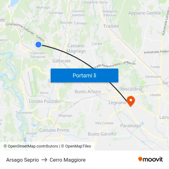 Arsago Seprio to Cerro Maggiore map