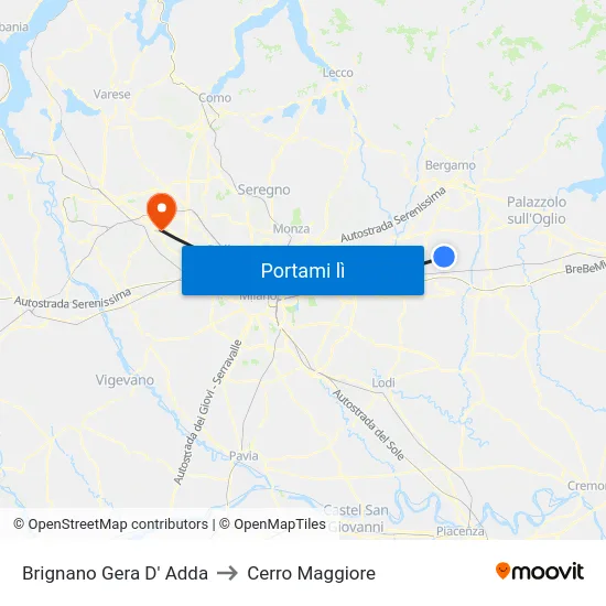 Brignano Gera D' Adda to Cerro Maggiore map