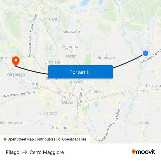 Filago to Cerro Maggiore map