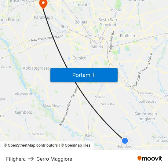 Filighera to Cerro Maggiore map