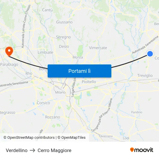 Verdellino to Cerro Maggiore map