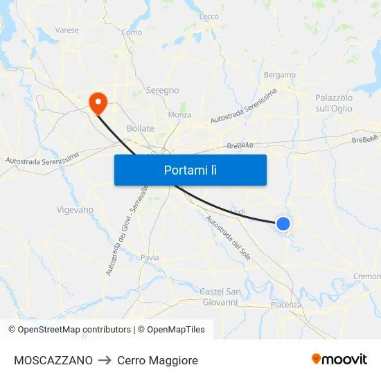 MOSCAZZANO to Cerro Maggiore map