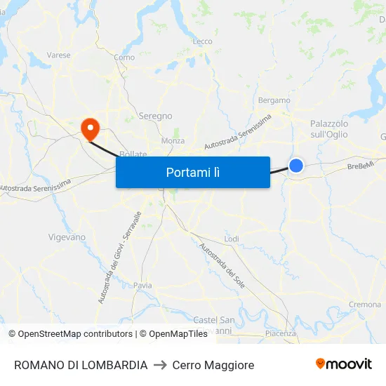 ROMANO DI LOMBARDIA to Cerro Maggiore map