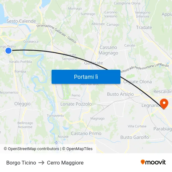 Borgo Ticino to Cerro Maggiore map