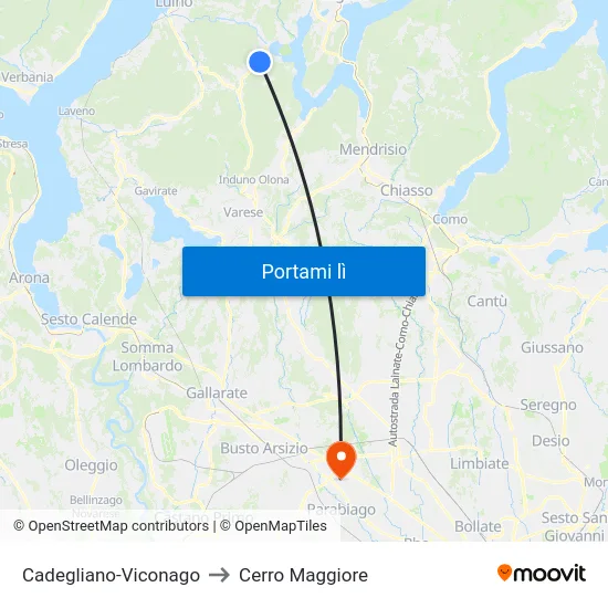 Cadegliano-Viconago to Cerro Maggiore map