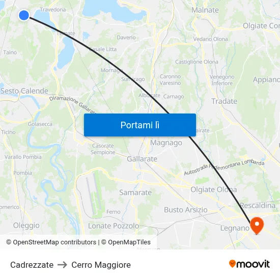 Cadrezzate to Cerro Maggiore map