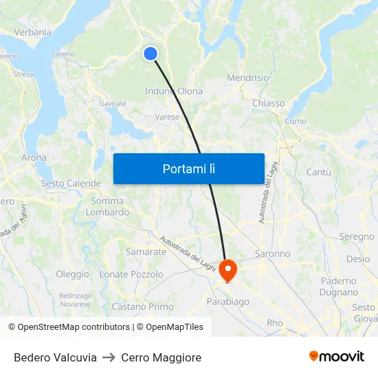 Bedero Valcuvia to Cerro Maggiore map