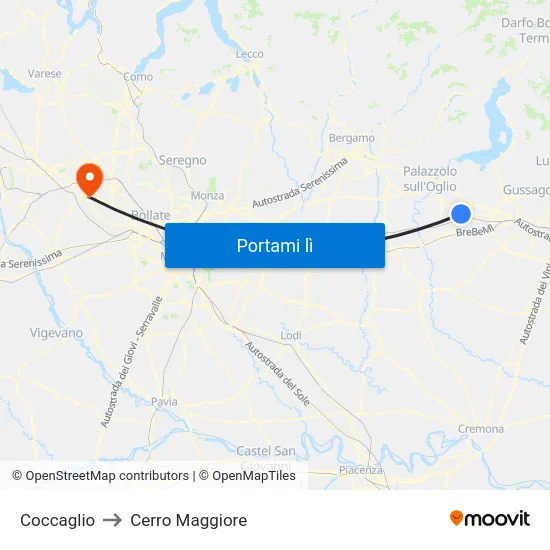 Coccaglio to Cerro Maggiore map