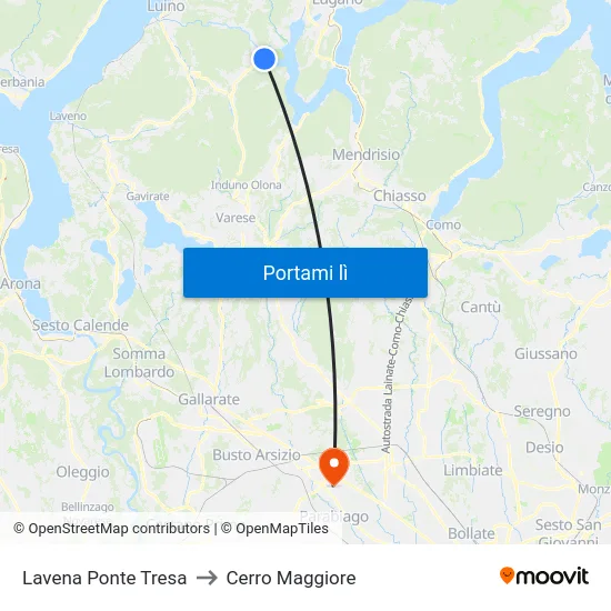 Lavena Ponte Tresa to Cerro Maggiore map