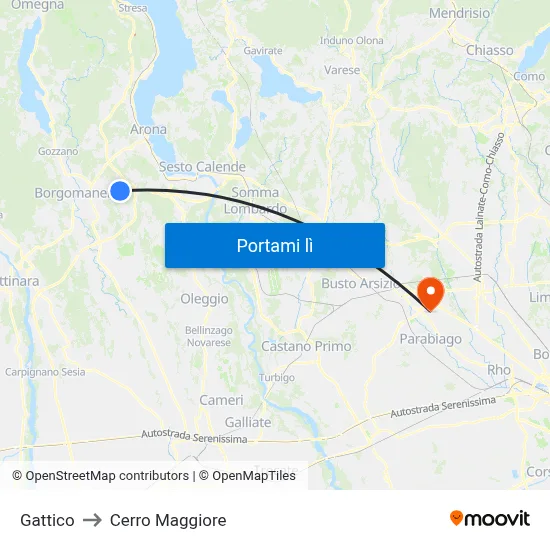 Gattico to Cerro Maggiore map
