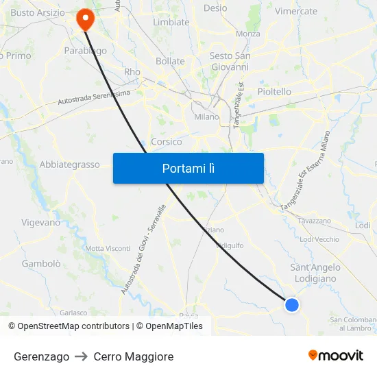 Gerenzago to Cerro Maggiore map