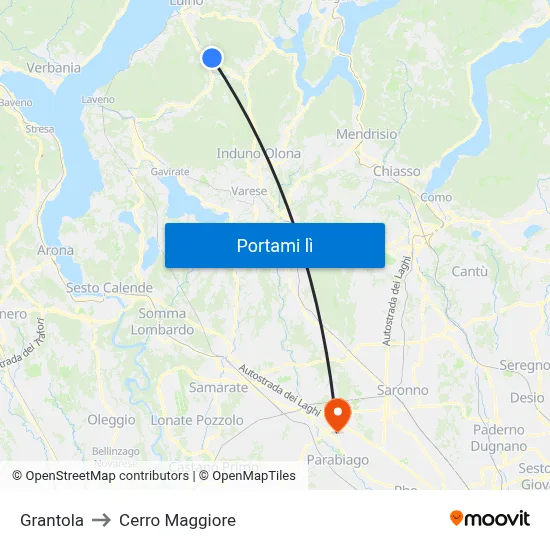 Grantola to Cerro Maggiore map