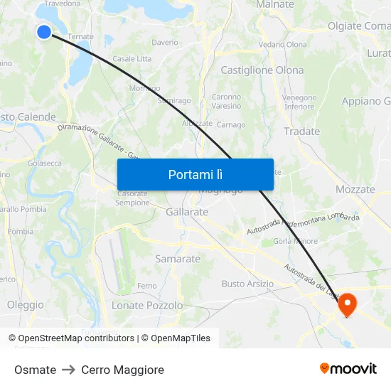 Osmate to Cerro Maggiore map