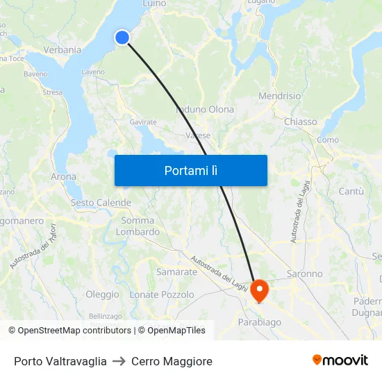Porto Valtravaglia to Cerro Maggiore map