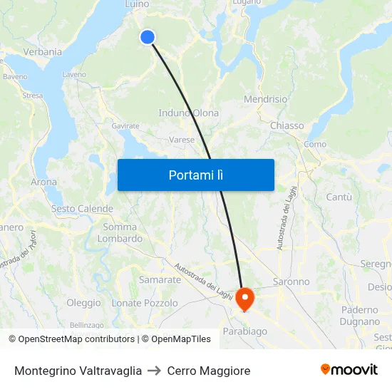 Montegrino Valtravaglia to Cerro Maggiore map