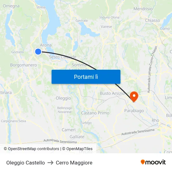 Oleggio Castello to Cerro Maggiore map