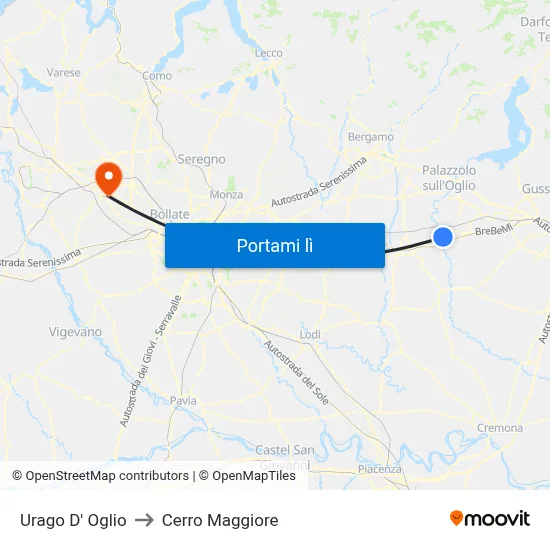 Urago D' Oglio to Cerro Maggiore map