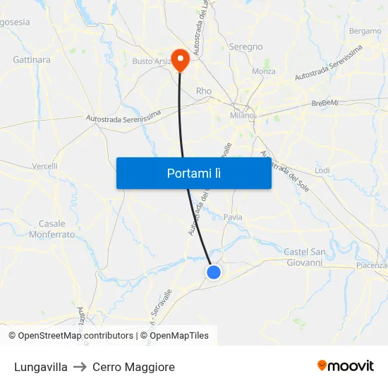 Lungavilla to Cerro Maggiore map