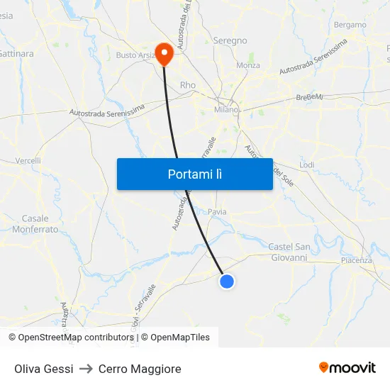 Oliva Gessi to Cerro Maggiore map