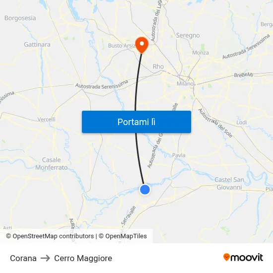 Corana to Cerro Maggiore map