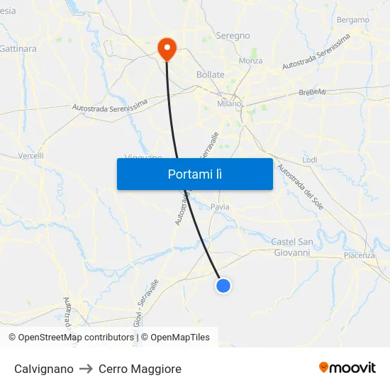 Calvignano to Cerro Maggiore map