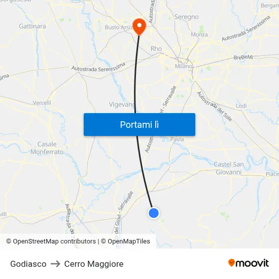 Godiasco to Cerro Maggiore map