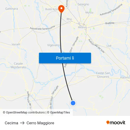Cecima to Cerro Maggiore map