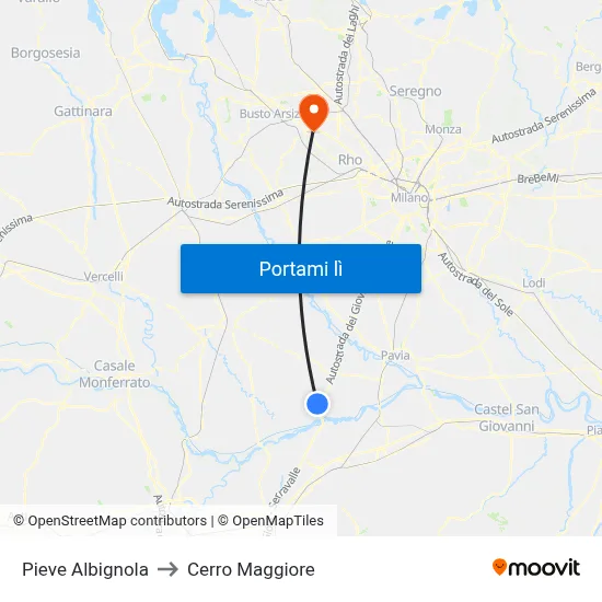 Pieve Albignola to Cerro Maggiore map