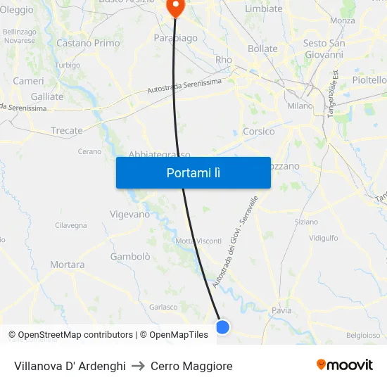 Villanova D' Ardenghi to Cerro Maggiore map