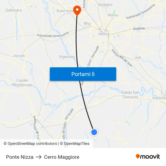 Ponte Nizza to Cerro Maggiore map