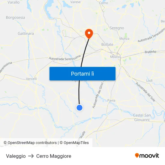 Valeggio to Cerro Maggiore map